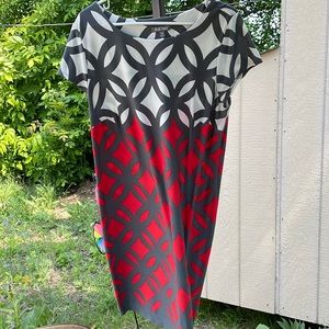 White and red dress with grey design
